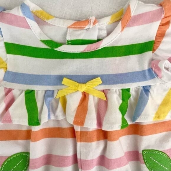 Girl's Good Lad Striped Play Romper with Yellow Flower Applique size 6M New - Picture 3 of 6